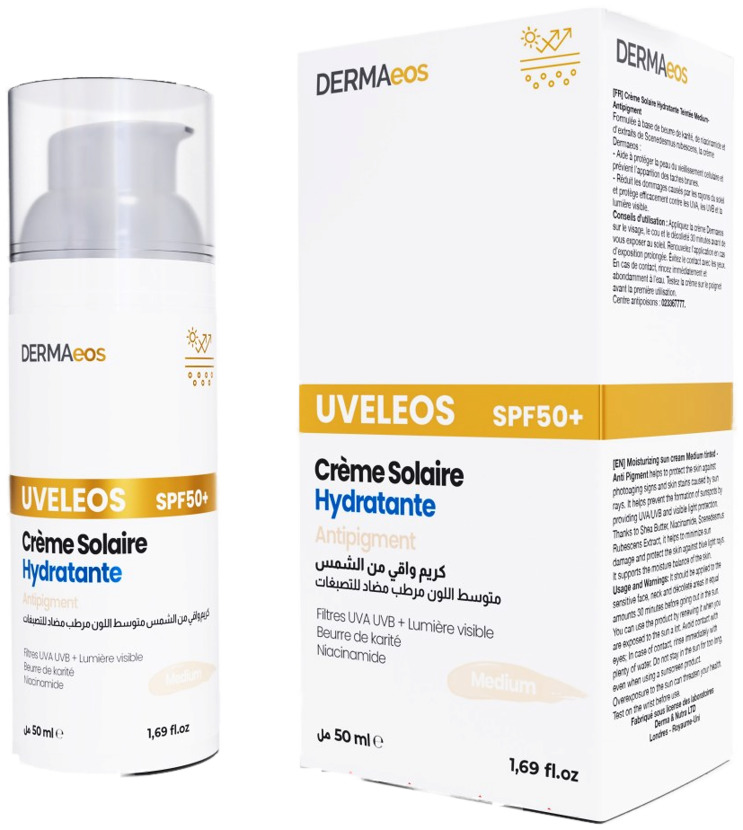 Dermaeos Uveleos SPF 50+ Crème Solaire Hydratante Anti-pigment Teintée Medium 50 ml