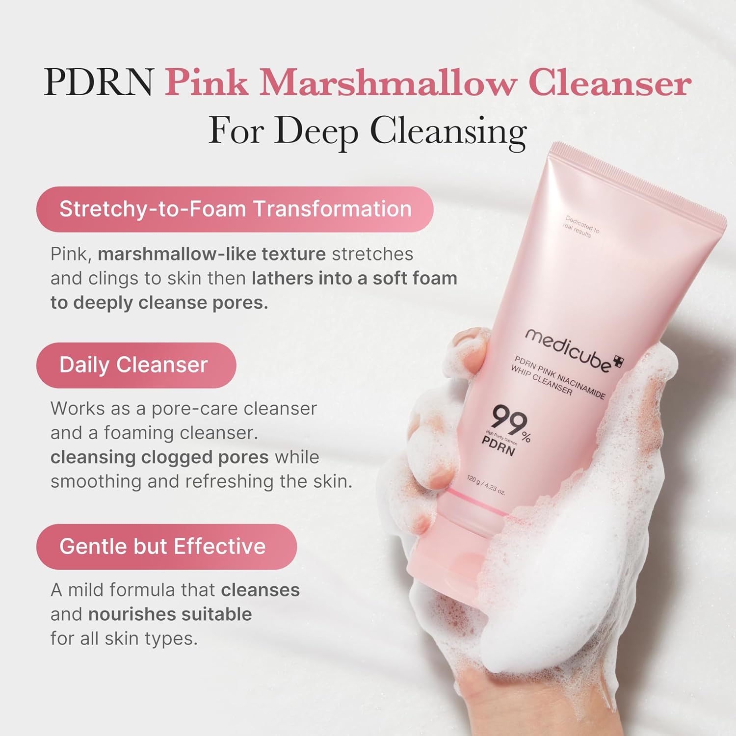 MEDICUBE PDRN Pink Niacinamide Whip Cleanser 120g — vue 4