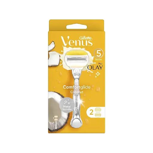 Gillette Venus ComfortGlide Plus Olay Coconut - Rasoir 5 lames (manche metal + 2 recharges)
