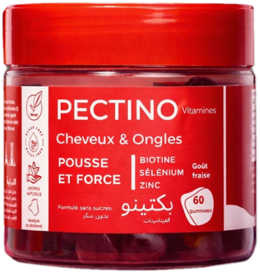 Pectino Cheveux & Ongles - Gummies Pousse et Force - Goût Fraise - Boîte de 60