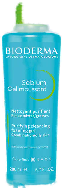 Bioderma Sebium Gel Moussant - Nettoyant Purifiant Peaux Mixtes a Grasses 200 ml